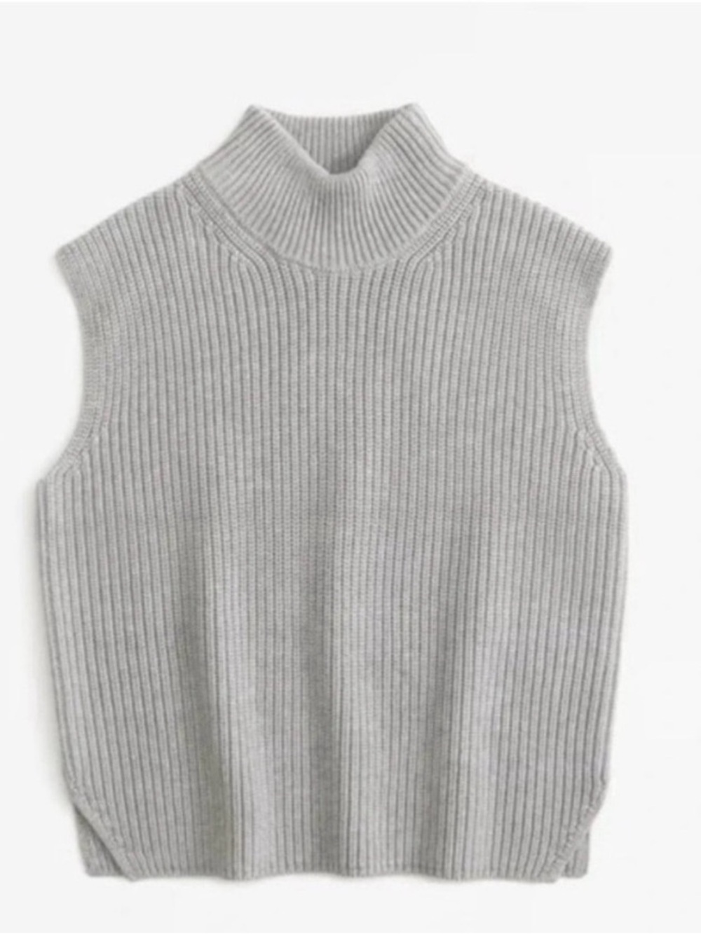 Abercrombie & Fitch Sleeveless Ribbed Turtleneck Knit Vest - Light Gray